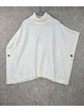Loft Women’s Ivory Button-Side Knit Poncho Sweater XS/S Acrylic Turtleneck